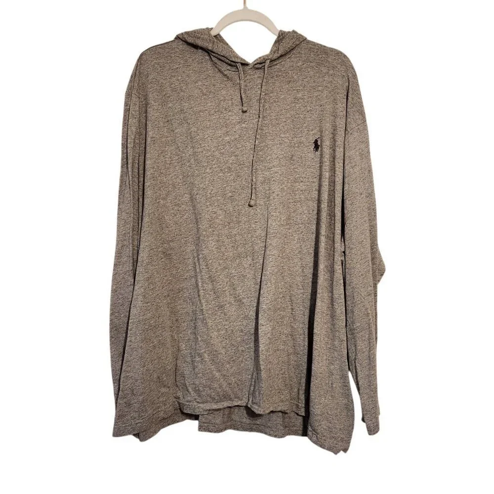 Polo Ralph Lauren | Men's Heather Gray Jersey Pullover Hooded Tee (Size 3XB)